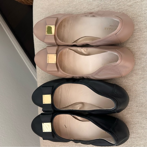 TWO PAIRS Cole Haan Black and Cream Ballet Flats bow size 8 - Picture 4 of 6